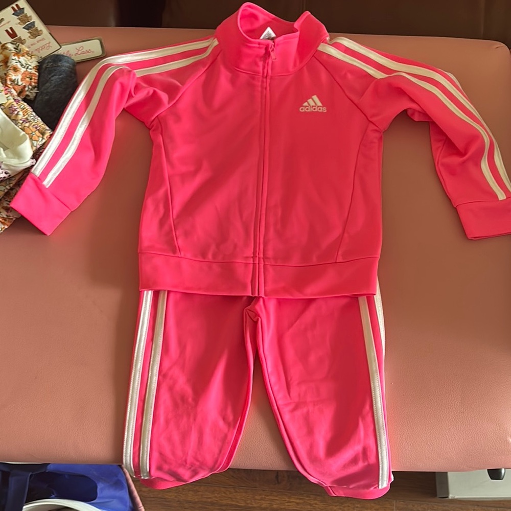 Adidas Pink Tracksuit with White Stripes